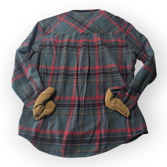 CQR Plaid Flannel Shirt Jacket Mens Large Blue Red Cotton Corduroy Trim - Picture 2 of 8